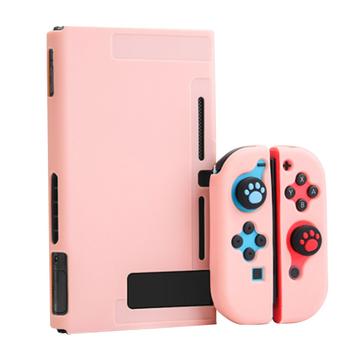 Krasbestendig Dockable Hoesje Set voor Nintendo Switch Console Zachte Silicone Joystick Beschermhoes - Roze