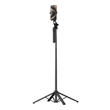 Selfie stick / telescopisch statief met telefoonhouder - 1.75m - Zwart