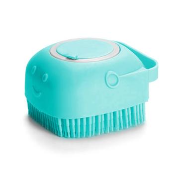 Zachte honden/kattenbadborstel met shampoodispenser - Blauw