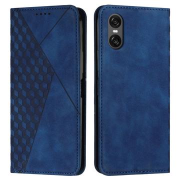 Sony Xperia 10 VI Ruitpatroon Portemonnee Hoesje met Magnetische Sluiting - Blauw