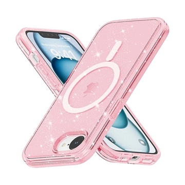 iPhone 16e Stylish Glitter Series Hybride Hoesje - MagSafe-compatibel - Roze