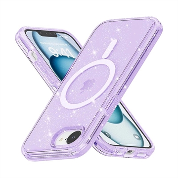 iPhone 16e Stylish Glitter Series Hybride Hoesje - MagSafe-compatibel - Paars