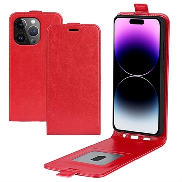 iPhone 15 Pro Verticale Flip Hoesje met Creditcardvak - Rood