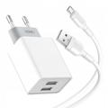 XO L65 Dual USB Port Snellader met MicroUSB-kabel - Wit