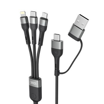 XO NB254 6-in-1 oplaadkabel - USB-C, Lightning, MicroUSB, USB-A - 1.2m - Zwart