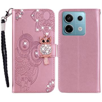 Xiaomi Redmi Note 13 Pro/Poco X6 Uil Strass Portemonnee Hoesje - Roségoud