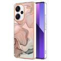 Xiaomi Redmi Note 13 Pro+ Marble Pattern Gegalvaniseerd IMD TPU Hoesje - Roze