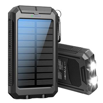 YD-886 Waterdichte Solar Power Bank 8000mAh w. Zaklamp, kompas - Zwart