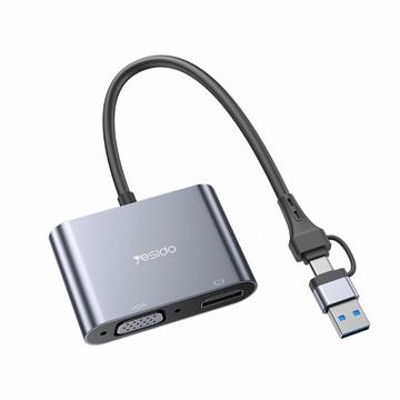 YESIDO HM15 USB / Type-C naar VGA + HD Adapter HDTV Dubbele Monitoren Spiegelen Adapter