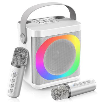 YS307 Home Karaoke Bluetooth Speaker RGB Licht Luidspreker met 2 Microfoons - Zilver