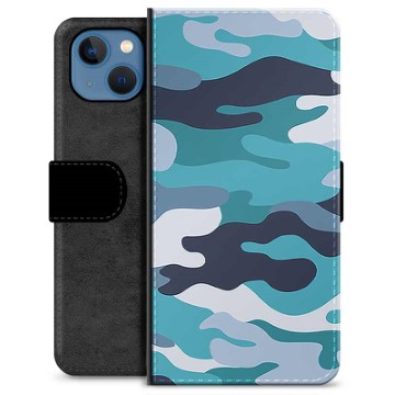 iPhone 13 Premium Portemonnee Hoesje - Blauw Camouflage