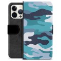 iPhone 13 Pro Premium Portemonnee Hoesje - Blauw Camouflage