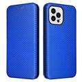 iPhone 14 Pro Max Flip Hoesje - Koolstofvezel - Blauw