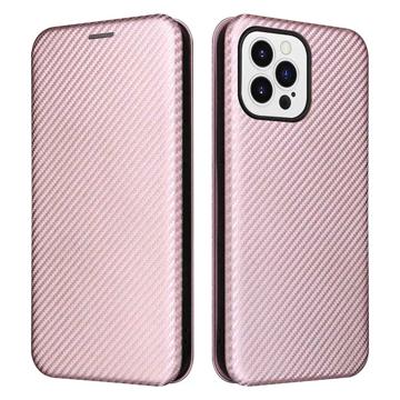 iPhone 14 Pro Max Flip Hoesje - Koolstofvezel - Rosé goud