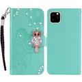 iPhone 14 Pro Max Uil Strass Portemonnee Hoesje - Cyaan