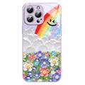 iPhone 14 Pro Max Glimlach & Regenboog Hybride Hoesje - Paars