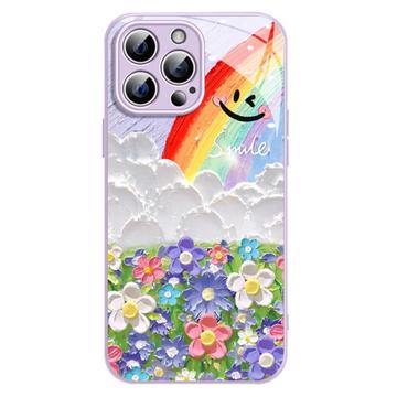 iPhone 14 Pro Max Glimlach & Regenboog Hybride Hoesje - Paars