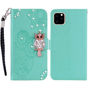 iPhone 14 Pro Uil Strass Portemonnee Hoesje - Cyaan