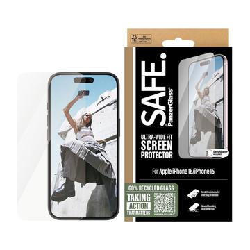 iPhone 15/16 PanzerGlass Safe Ultra-Wide Fit Glazen Screenprotector - 9H - Helder