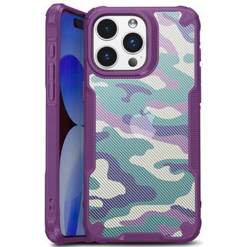 iPhone 15 Anti-Shock Hybride Hoesje - Camouflage - Paars