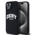 iPhone 15 DKNY Liquid Silicone Logo-hoesje met boog - MagSafe-compatibel - Zwart