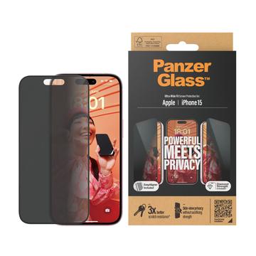 iPhone 15 PanzerGlass Ultra-Wide Fit Privacy EasyAligner Screenprotector - Zwarte Rand