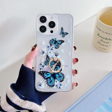 iPhone 15 Pro Vlinder TPU Hoesje met Ringhouder - Donkerblauw