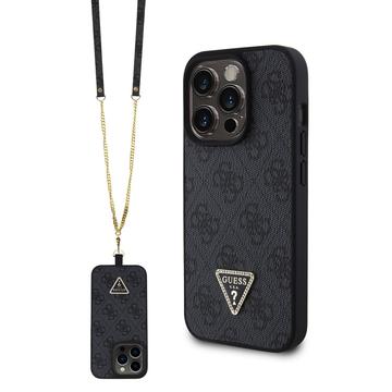 iPhone 15 Pro Guess 4G Strass Triangle Metal Logo Case with Crossbody Strap