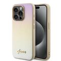 iPhone 15 Pro Guess Iridescent Metal Script Hybrid hoesje - Goud