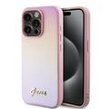 iPhone 15 Pro Max Guess Iridescent Metal Script Hybrid hoesje - Roze