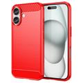 iPhone 16 Geborsteld TPU Hoesje - Koolstofvezel - Rood