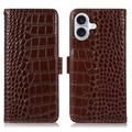 iPhone 16 Crocodile Series Wallet Leren Hoesje met RFID - Bruin