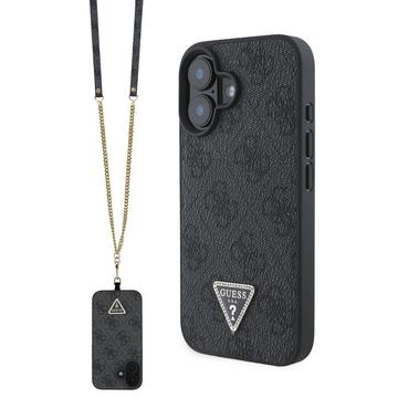 iPhone 16 Guess 4G Strass Triangle Metal Logo Hoesje met Crossbody-band