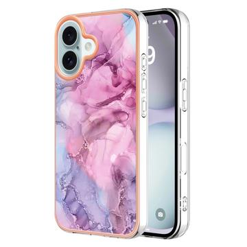 iPhone 16 Marmerpatroon Gegalvaniseerd IMD TPU Hoesje - Blauw / Roze