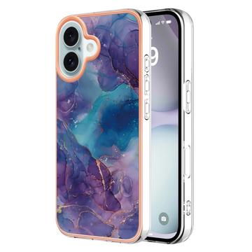 iPhone 16 Marmerpatroon Gegalvaniseerd IMD TPU Hoesje - Paars