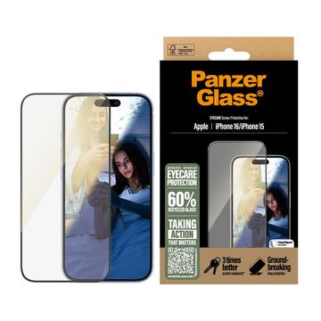 iPhone 16/15 PanzerGlass EyeCare Ultra-Wide Fit EasyAligner Glazen Screenprotector - Zwarte Rand