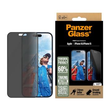 iPhone 16/15 PanzerGlass Ultra-Wide Fit Privacy EasyAligner Screenprotector - Zwarte Rand