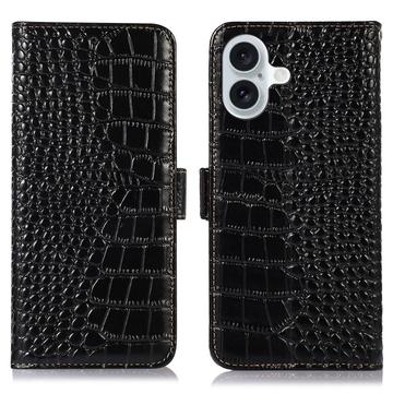 iPhone 16 Plus Crocodile Series Wallet Leren Hoesje met RFID