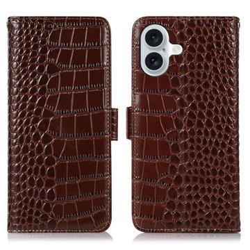 iPhone 16 Plus Crocodile Series Wallet Leren Hoesje met RFID - Bruin