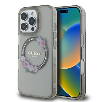 iPhone 16 Pro Guess IML Flowers Wreath hoesje - MagSafe Compatibel