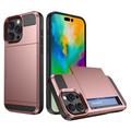 iPhone 16 Pro Hybride Hoesje met Schuifkaarthouder - Rose Gold