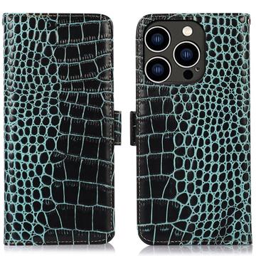 iPhone 16 Pro Max Crocodile Series Wallet Leren Hoesje met RFID - Groen