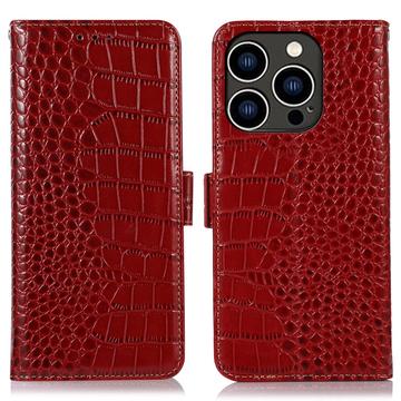 iPhone 16 Pro Max Crocodile Series Wallet Leren Hoesje met RFID - Rood