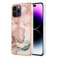 iPhone 16 Pro Max Marmerpatroon Gegalvaniseerd IMD TPU Hoesje - Roze