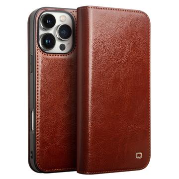 iPhone 16 Pro Qialino Classic Wallet Leren Hoesje - Donkerbruin