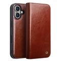 iPhone 16 Qialino Classic Wallet Leren Hoesje - Donkerbruin