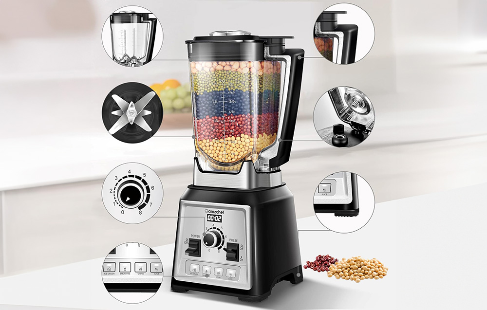 Amzchef 8088-GA Blender / Smothie Maker - 2000W, 2l - Grijs